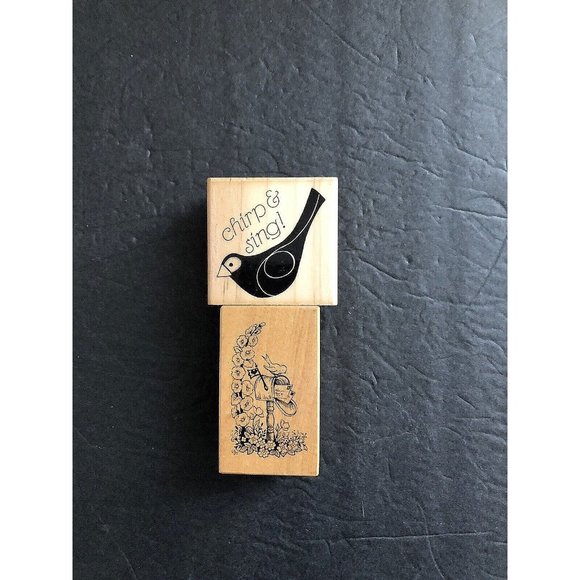 PSX Rubber Stamp Mailbox Bird Snail Mail Hollyhocks Flowers Chirp Sing Saying - Picture 5 of 6